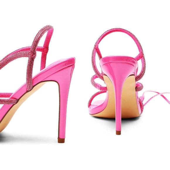 Women Strappy Gladiator Sexy Square Toe Pink Heels Open Dressy Pumps Sandal - Picture 3 of 5